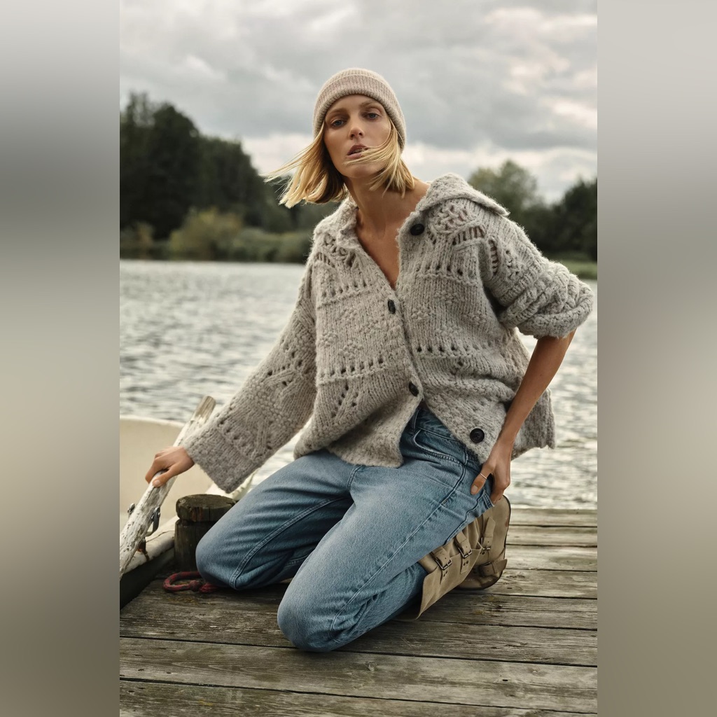 Nwt Zara Pointelle Chunky Knit Cardigan